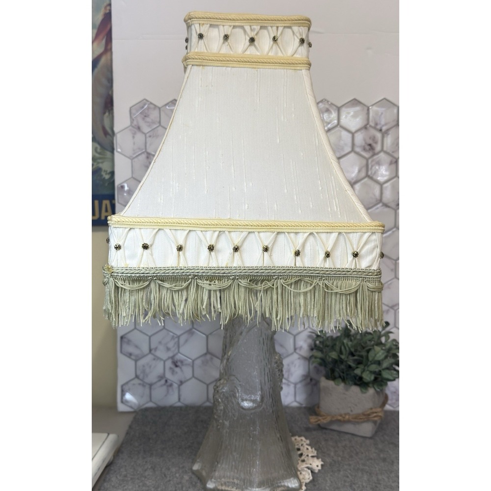 Vintage Ornate boudoir Empire Lampshade Cream Tufted Fringe 11" Tall - Picture 4 of 12